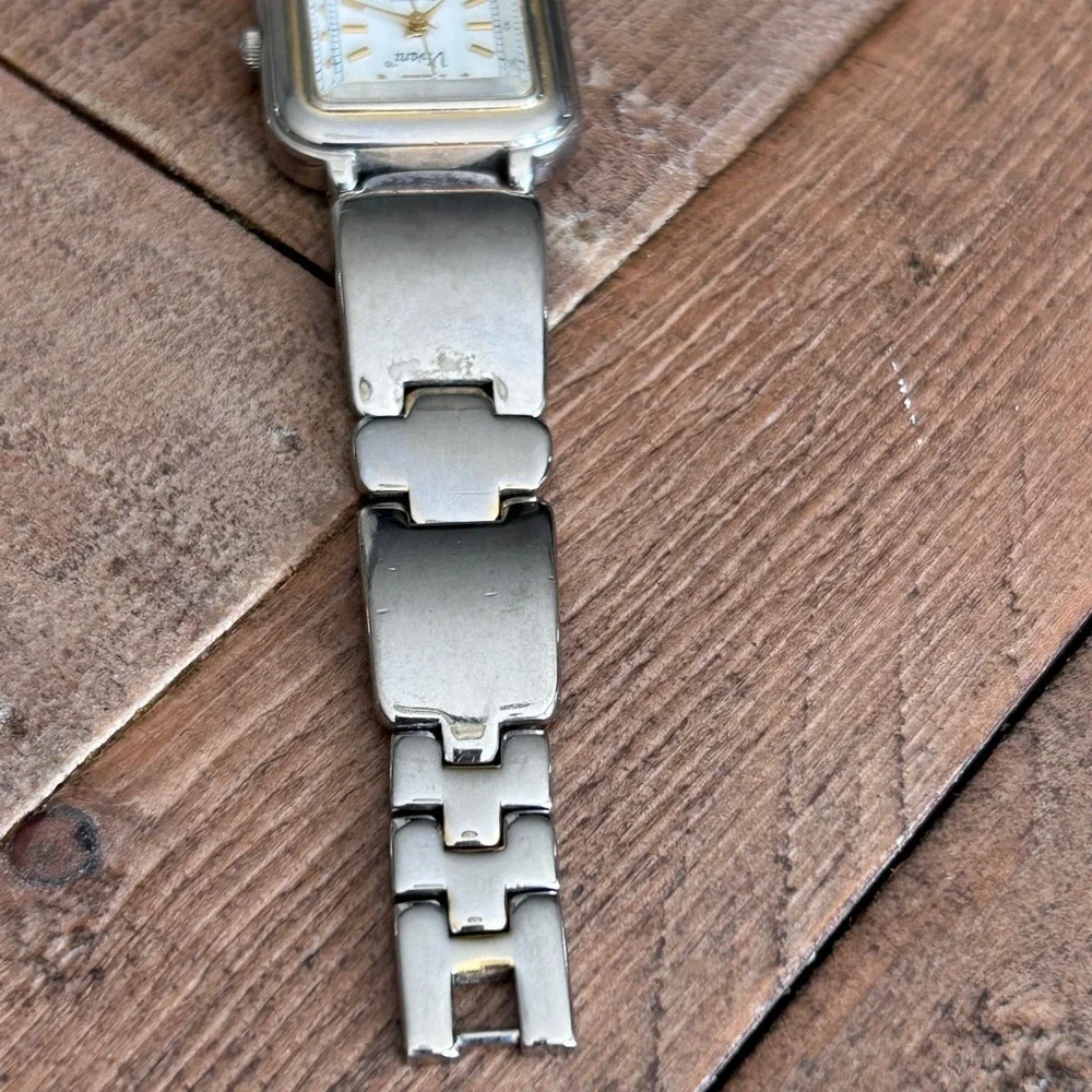 Vivani Women Silver Tone Rectangular Quartz Watch HC127 Gold Accents‎ Link Band